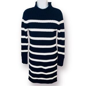 Vineyard Vines Nautxal Navy White Roll Neck Stripe Sweater Dress Mini XXS NWT